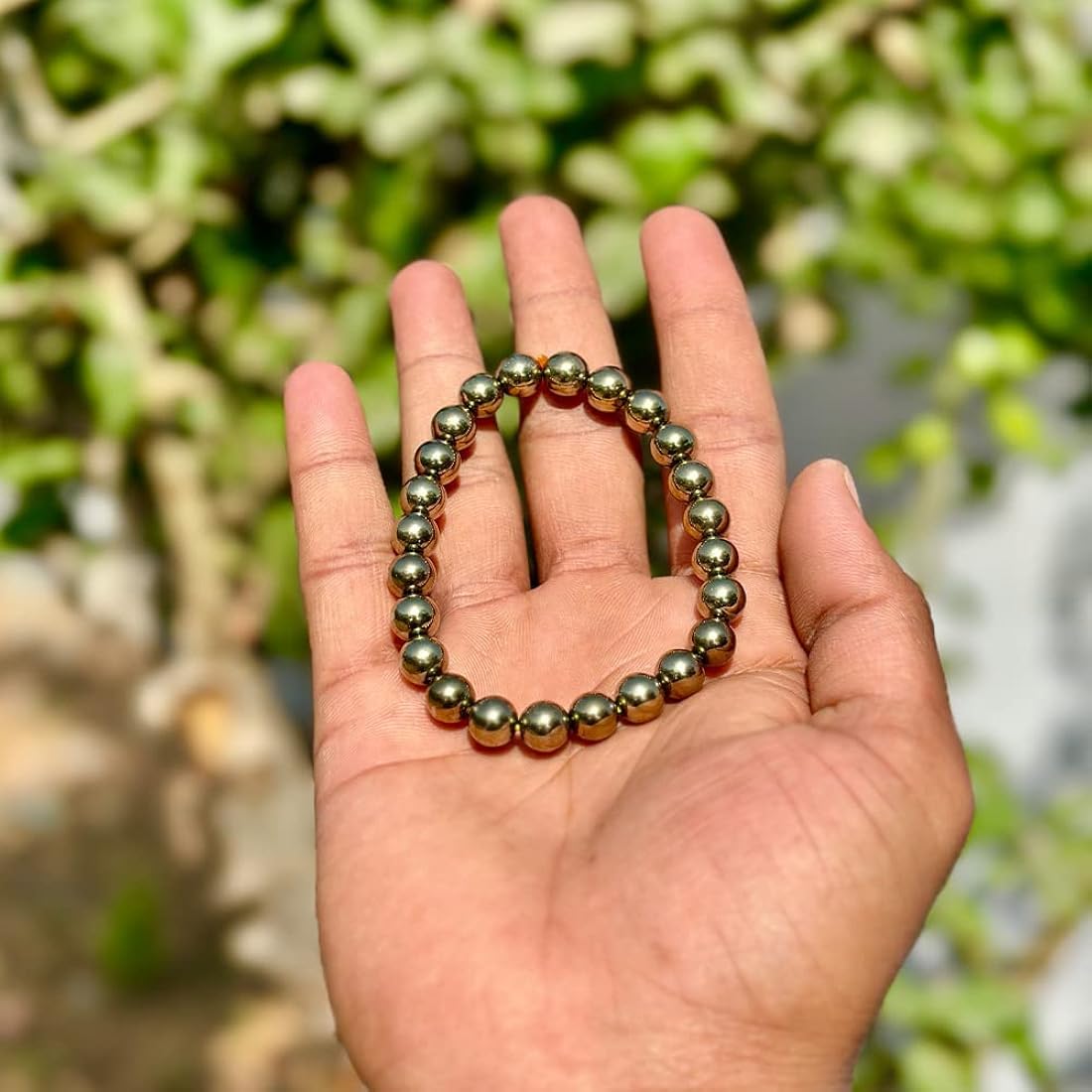 Natural Pyrite Beaded Bracelet – Wealth & Protection Stone | Unisex Energy Jewelry