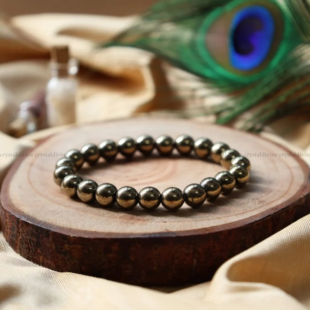 Natural Pyrite Beaded Bracelet – Wealth & Protection Stone | Unisex Energy Jewelry